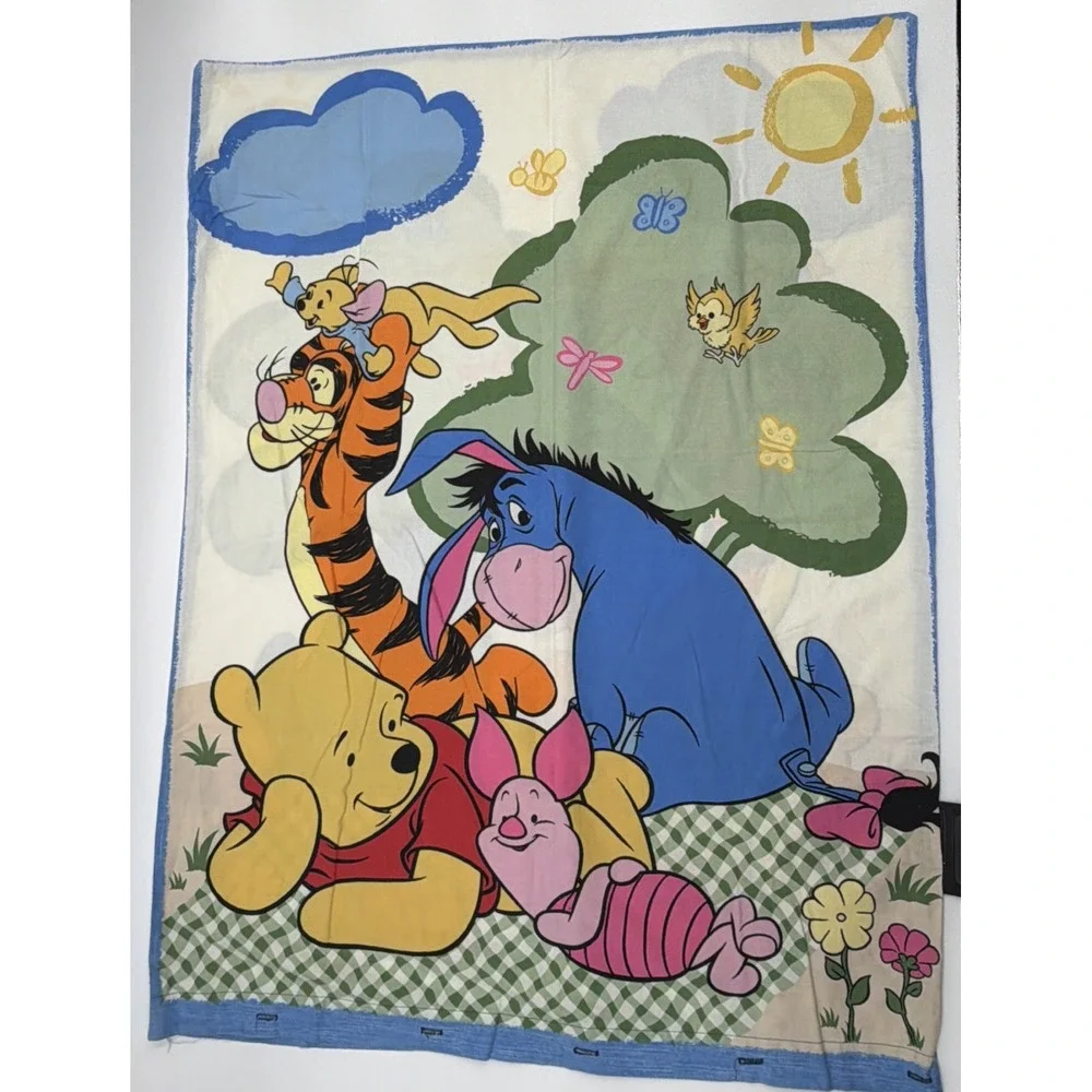 Vtg Winnie the Pooh Piglet Eeyore Tigger Fabric Panel 40x30 Duvet Baby RARE